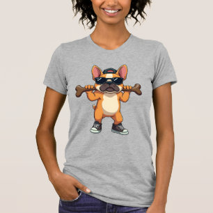 Retro cool fransk bulldog som bär ben seriefigur  t shirt