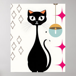 Retro Cool Svart Katt Poster