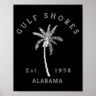 Retro Coola Bukt Shores Al Beach Handflatan Träd G Poster