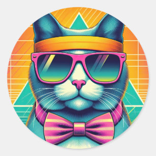 Retro Coola Cat Runt Klistermärke