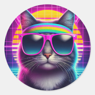 Retro Coola Cat Runt Klistermärke
