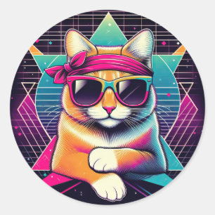 Retro Coola Cat Runt Klistermärke