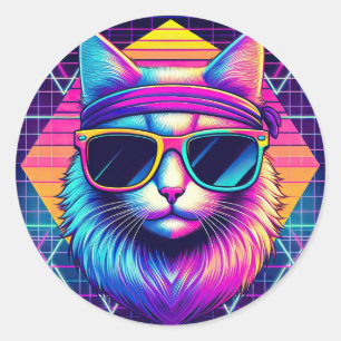 Retro Coola Cat Runt Klistermärke