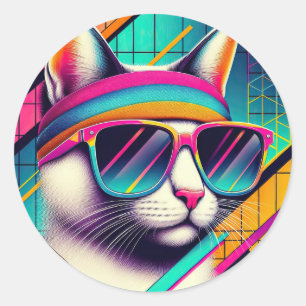 Retro Coola Cat Runt Klistermärke