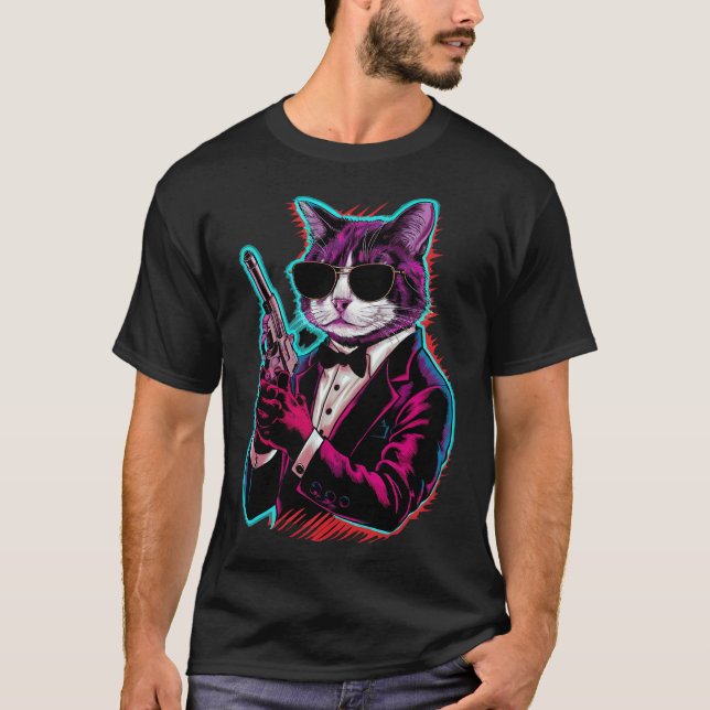 Retro Coola Cat Spy T Shirt (Framsida)