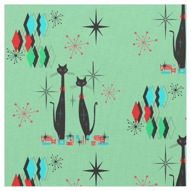 Retro Coola Cats & Starbursts Mid Century Modern Tyg (Närbild)