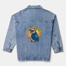 Retro Coola Fransk Bulldog Denim Jacka