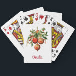 Retro Coola Julgran Dekorationer<br><div class="desc">Spelkort med illustration av vintage stil. Tre röda jultomter omgivna av grönt och bär. Snyggtens återutformning.</div>