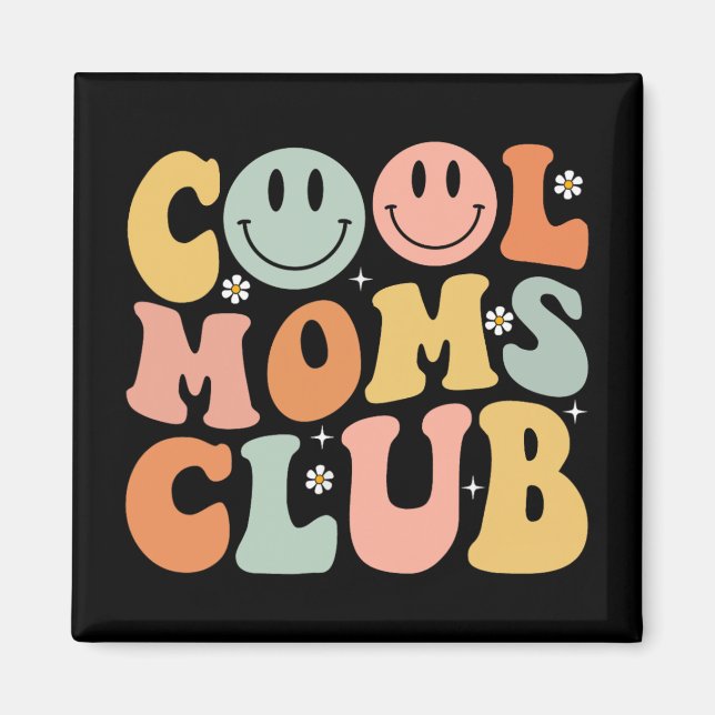 Retro Coola Mammor Klubb Mamma Smile Lycklig Ansik Magnet (Framsidan)