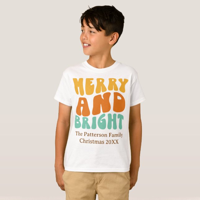 Retro Coola Merry och Bright Boy's jul T Shirt (Hel framsida)