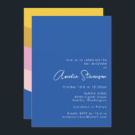 Retro Coola Modern Rand Blue Gult Bat mitzvah Inbjudningar<br><div class="desc">Spelande modern geometrisk Rand i Bat mitzvah inbjudan till blå Gult och Rosa</div>