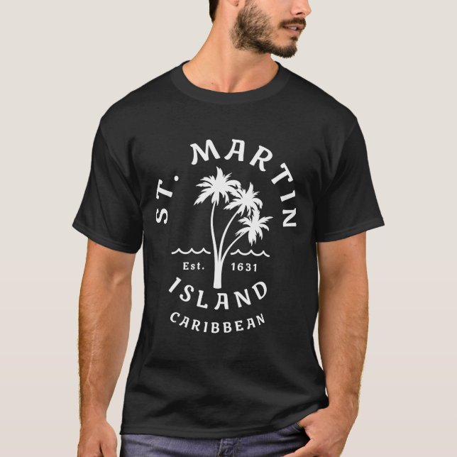 Retro Coola Saint Martin-Karibiska ön Handflatan T T Shirt (Framsida)