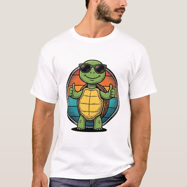 Retro coola sköldpaddsglasögon vektor design t shirt (Framsida)