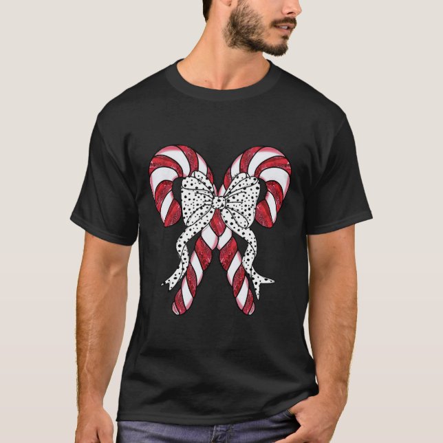 Retro Coquette-båge Candy Cane Julsäsong Kvinna T Shirt (Framsida)
