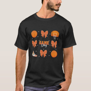 Retro Coquette Basketball Bow Game Day Cheer Sport T Shirt