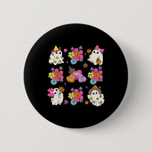 Retro Coquette Boo Ghost Bow Pumpkin Flowers Hallo Knapp