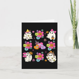 Retro Coquette Boo Spökbåge Pumpa Blommor Hallowee Kort