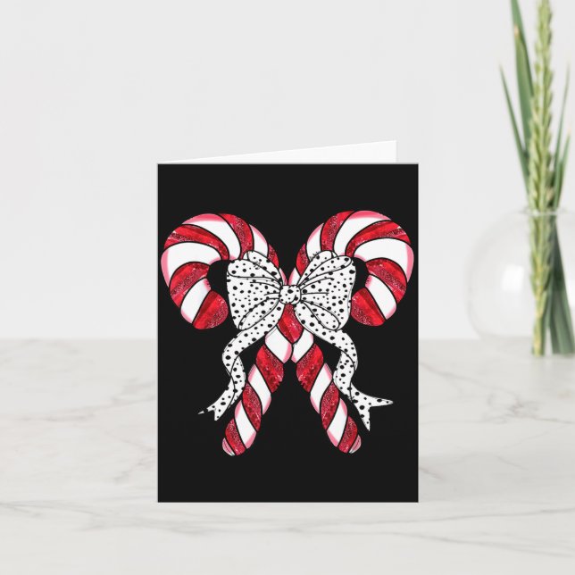 Retro Coquette Bow Candy Cane Christmas Season Wom Kort (Framsida)