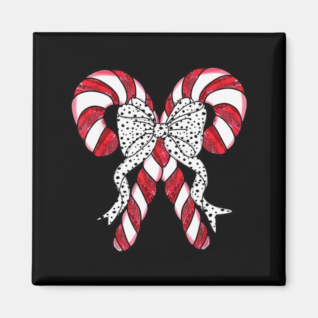 Retro Coquette Bow Candy Cane Christmas Season Wom Magnet (Framsidan)