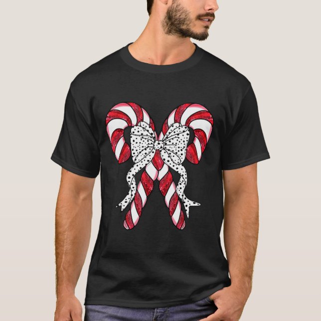 Retro Coquette Bow Candy Cane Christmas Season Wom T Shirt (Framsida)