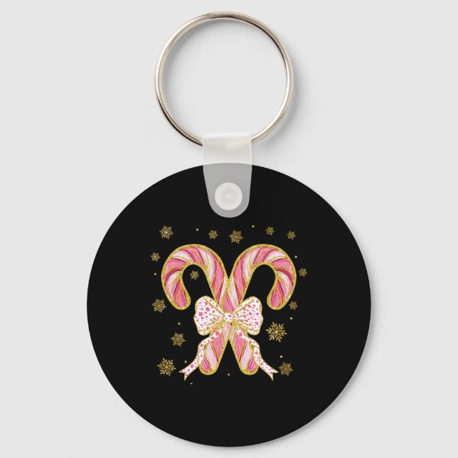Retro Coquette Bow Candy cane, julsäsong Wom Nyckelring (Framsida)