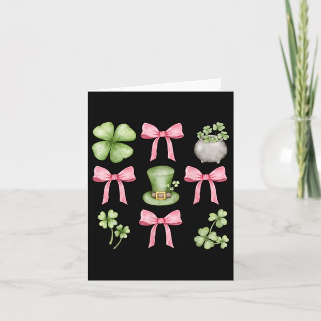 Retro Coquette Bow Irish Shamrock St patricks day Kort (Framsida)