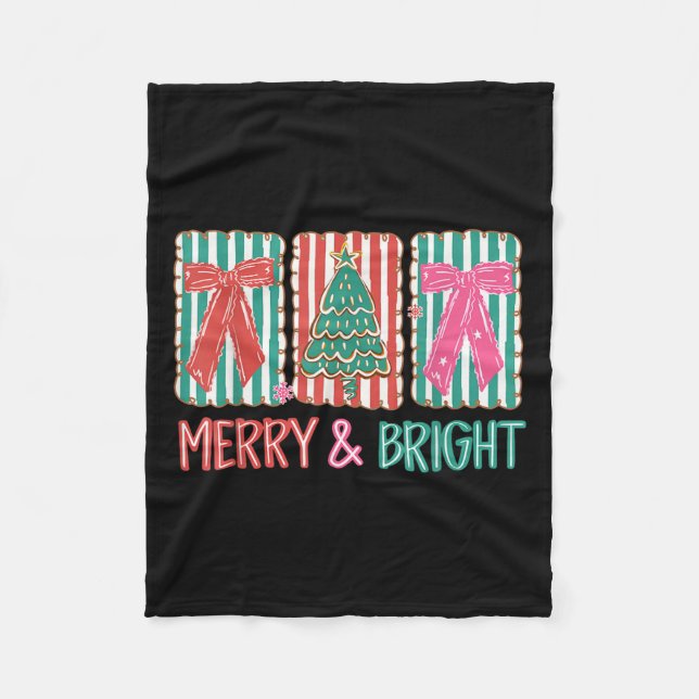 Retro Coquette Bow Merry and Bright Julgran Fleecefilt (Framsidan)