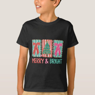 Retro Coquette Bow Merry and Bright Julgran T Shirt
