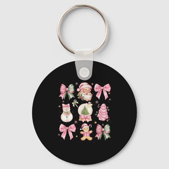 Retro Coquette Bow Nk Christmas Tree Snowman Xmas  Nyckelring (Framsida)