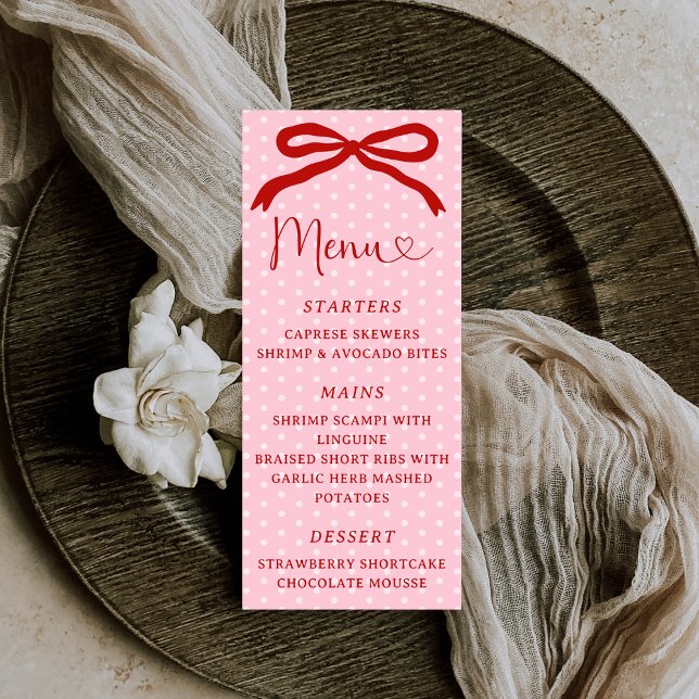 Retro Coquette Bow Red and Pink Valentines Meny (Skapare uppladdad)