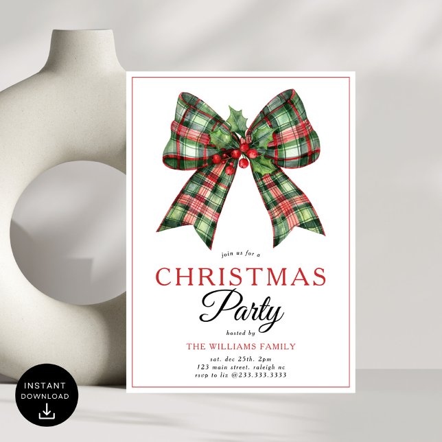 Retro Coquette Bow-skript Julgran Party Inbjudningar (Skapare uppladdad)