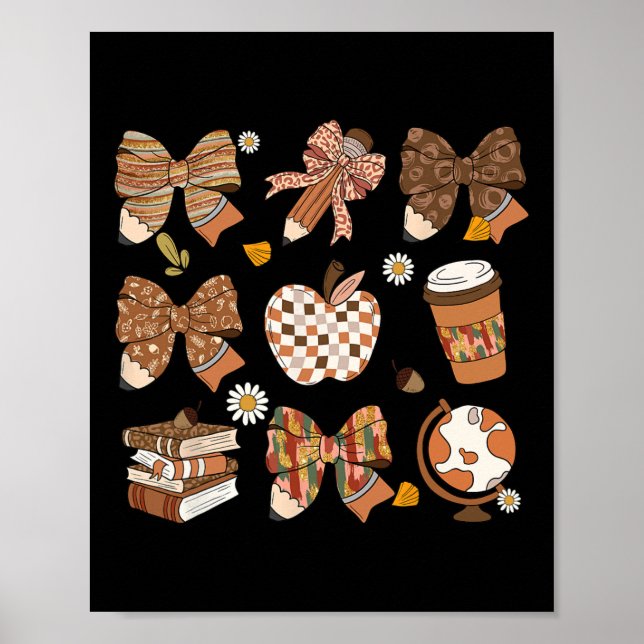 Retro Coquette Bow Teacher Coffee Bok Thanksgivna  Poster (Framsidan)