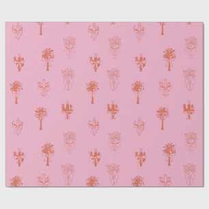 Retro Coquette Cactus & Handflatan Träd med Rosa B Presentpapper
