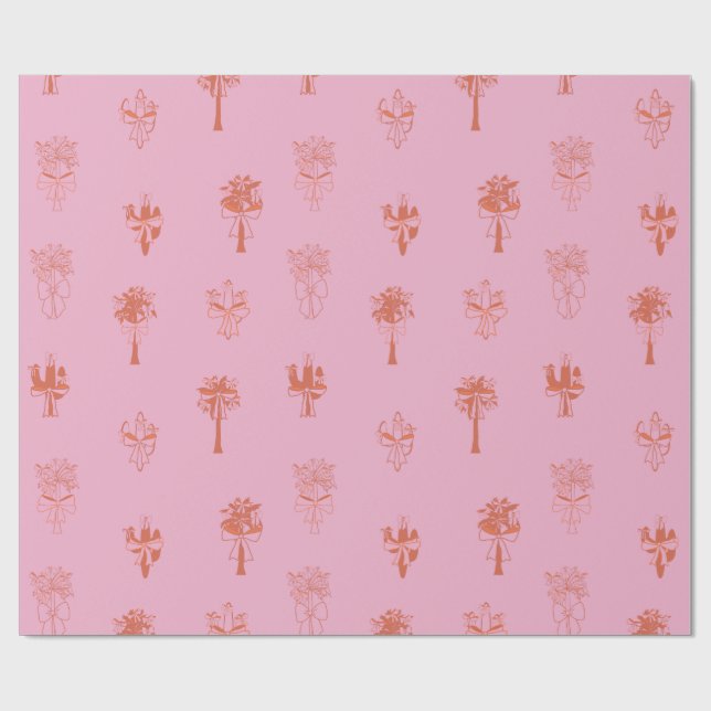 Retro Coquette Cactus & Handflatan Träd med Rosa B Presentpapper (Platt)