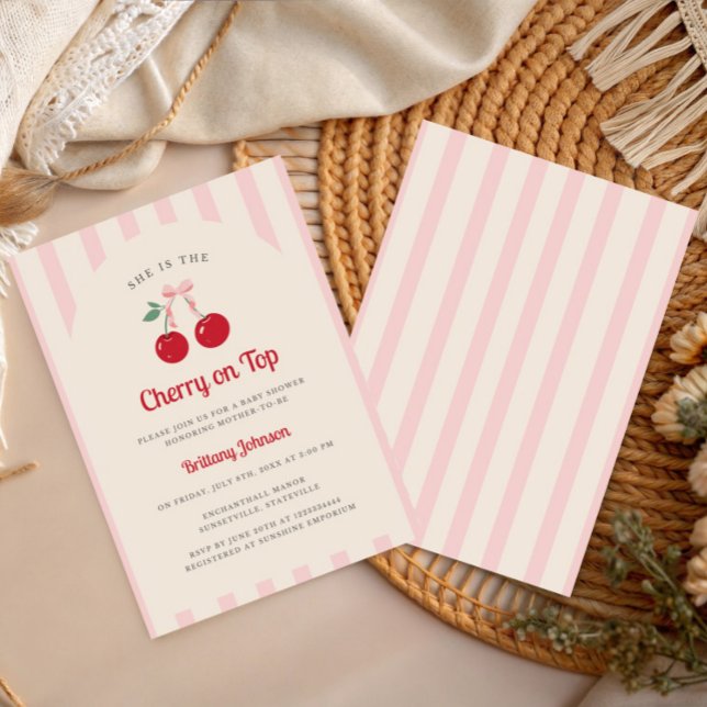 Retro Coquette Cherry på Top Girl Baby Shower Inbjudningar (Skapare uppladdad)