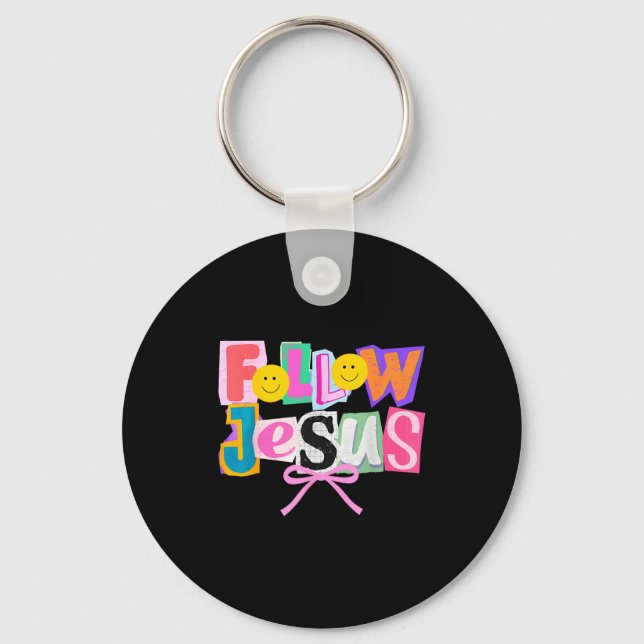 Retro Coquette Cute Follow Jesus Bible Verse Faith Nyckelring (Framsida)