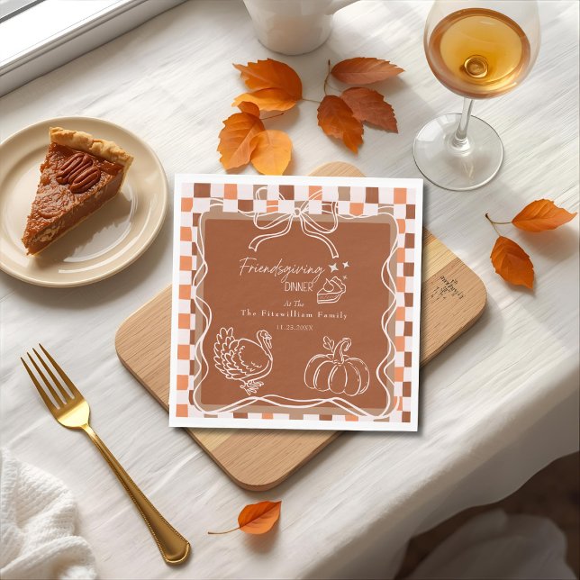 Retro Coquette Friendsgiving middag Thanksgiving Pappersservett (Retro Coquette Friendsgiving dinner Thanksgiving Napkins)