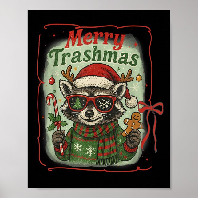 Retro Coquette Merry Trashmas Raccoon jul Cu Poster (Framsidan)