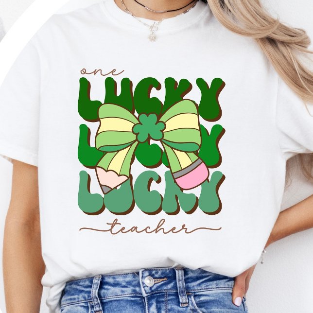 Retro Coquette One Lucky Teacher St. Patrick’s Day T Shirt (Skapare uppladdad)