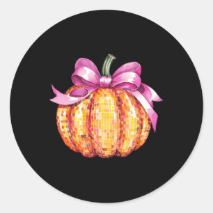 Retro Coquette Pumpkin Rosa Bow Fall Thanksgiving Runt Klistermärke