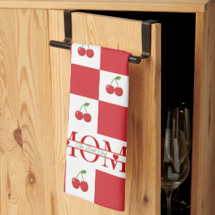 Retro Coquette Röd Gingham Personligt Namn Kökshandduk