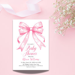 Retro Coquette Rosa Bow Baby Shower Inbjudningar