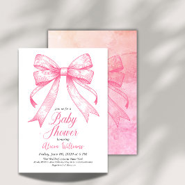 Retro Coquette Rosa Bow Baby Shower Inbjudningar
