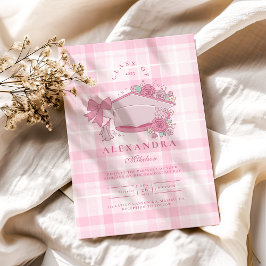 Retro Coquette Rosa Bow Studenten Inbjudningar
