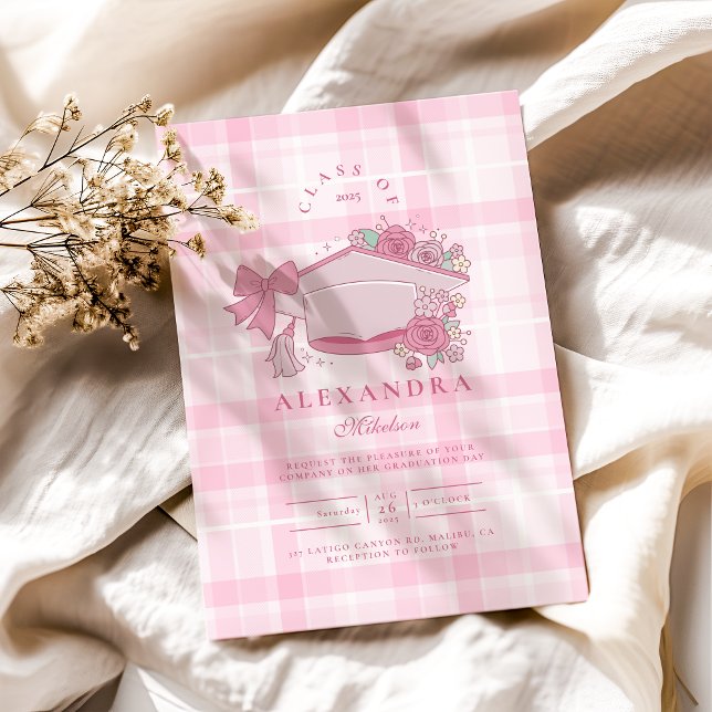 Retro Coquette Rosa Bow Studenten Inbjudningar (Skapare uppladdad)