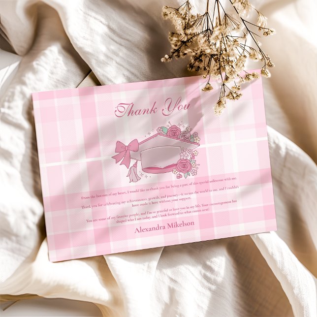 Retro Coquette Rosa Bow Studenten Tack Kort (Skapare uppladdad)