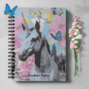 Retro Coquette Rosa och Blue Unicorn Collage Anteckningsbok