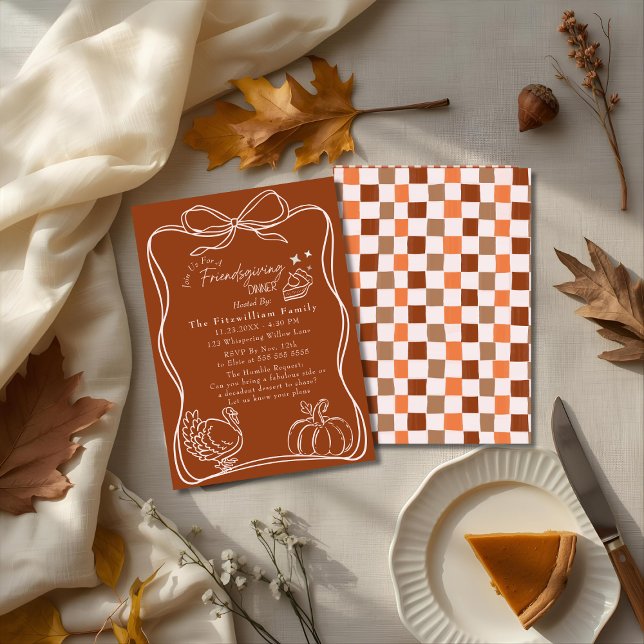 Retro Coquette Sthanksgiving-middag Inbjudningar (Retro Coquette Friendsgiving dinner Invitation)