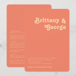 Retro Coral allt i ett rundat Kant Bröllop Inbjudningar