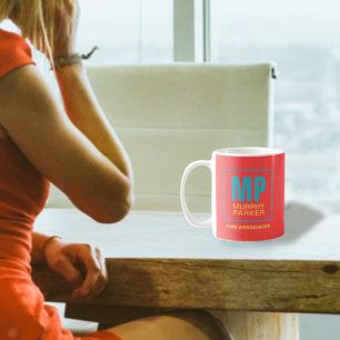 Retro Coral Red Teal Gult Business Monogram-Logoty Kaffemugg